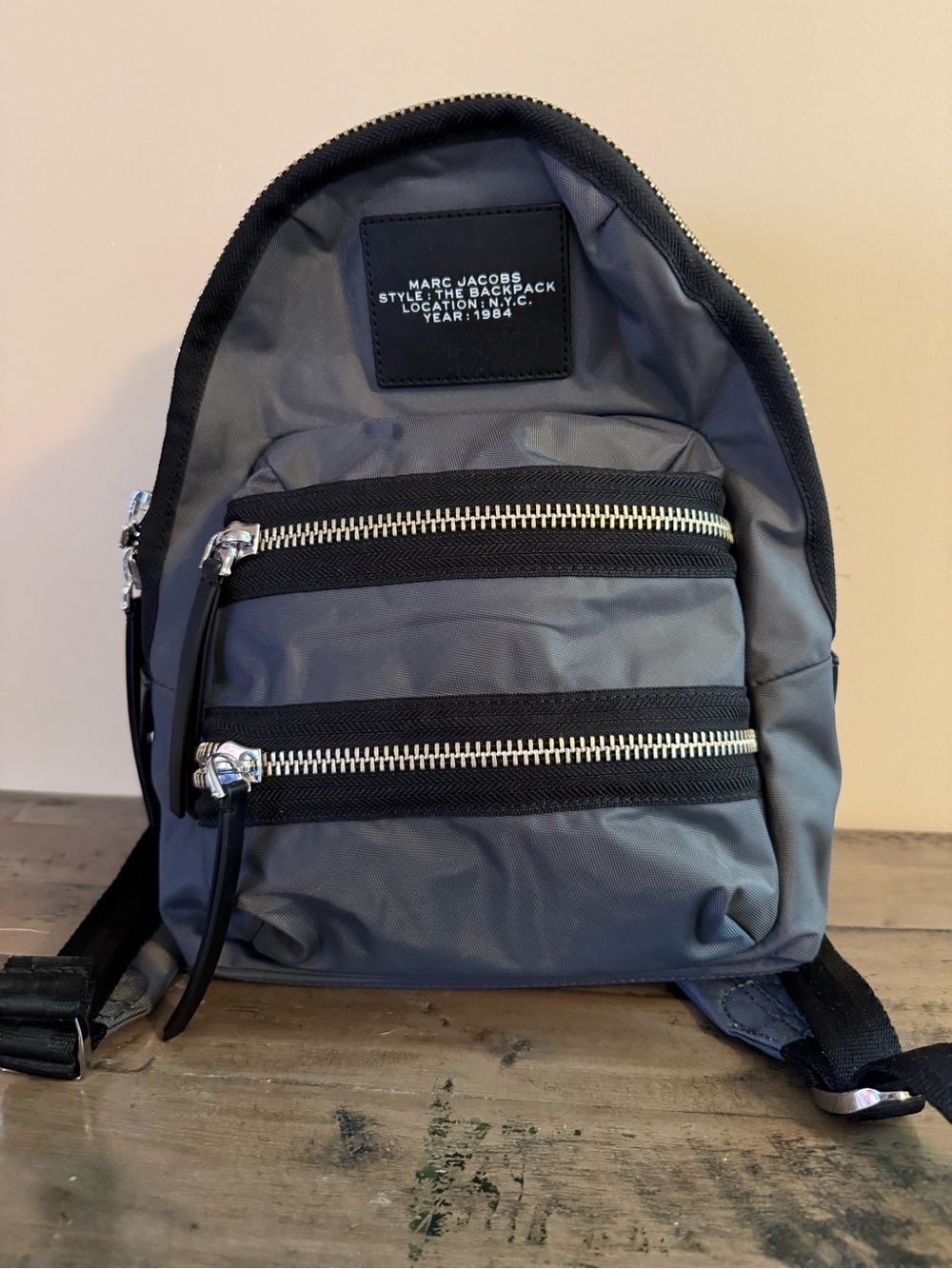 Marc Jacobs Gray Nylon Mini Backpack with Silver Zippers